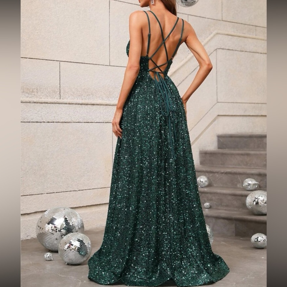 Luxe party formal bridesmaids evening wedding sequins gown dress - Picture 8 of 16